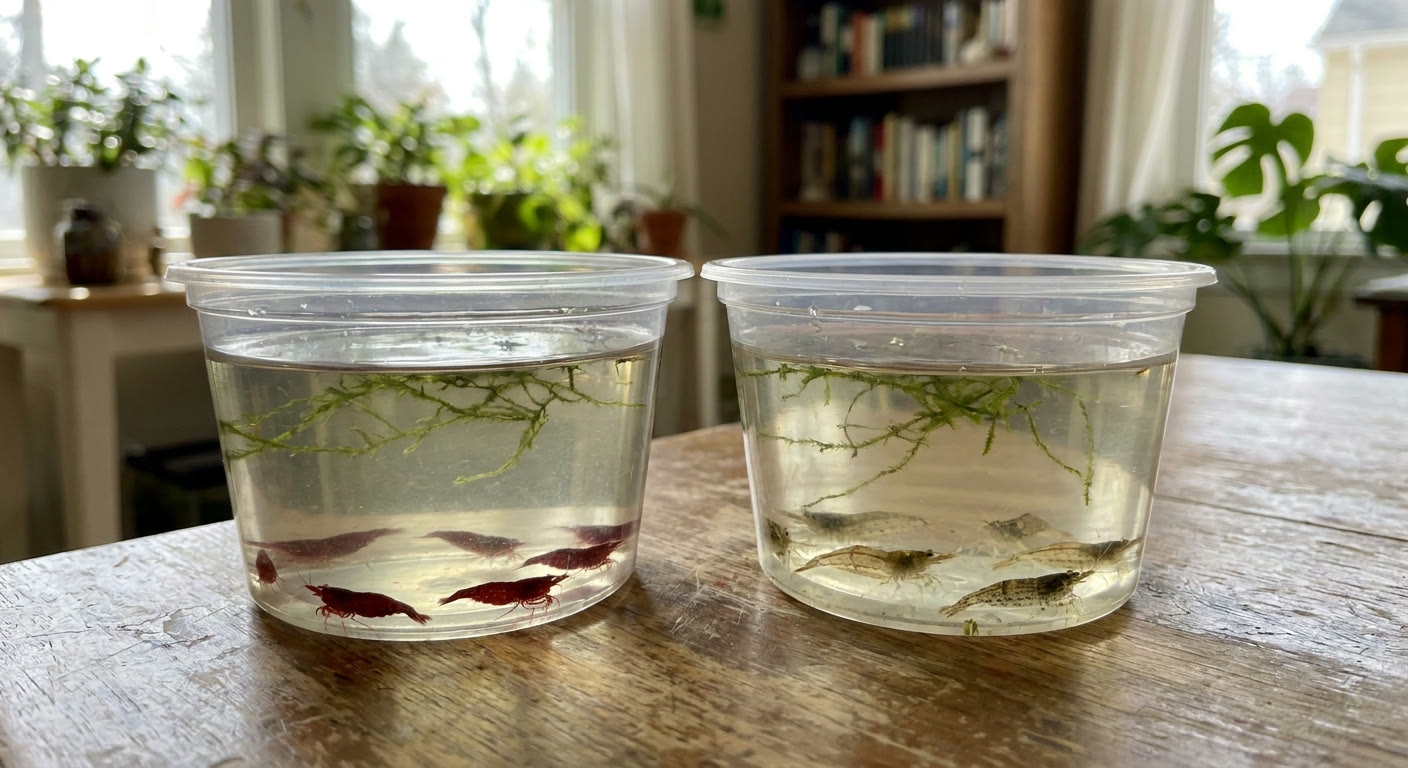 Deep red keepers in one cup, pale culls in the other